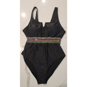 Shein Swim Black One Piece Swimsuit Sequin Color Panel Carnival Women's 2XL